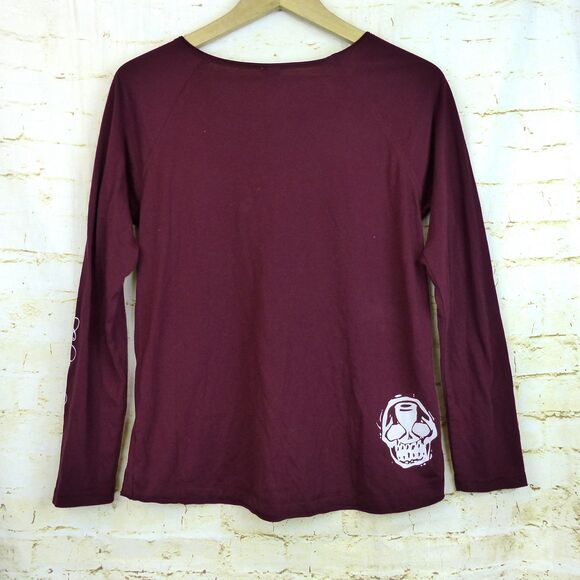 Chronic Clothing Chronic Cellars Shirt Women M Burgundy LS Graphic Logo Skull - Picture 3 of 13